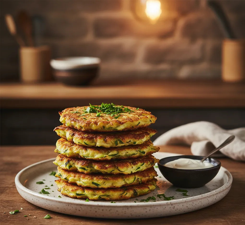 Cheesy Zucchini Fritters | Crispy Veggie Cakes with Fresh Grated Cheese  &ndash; Geedel