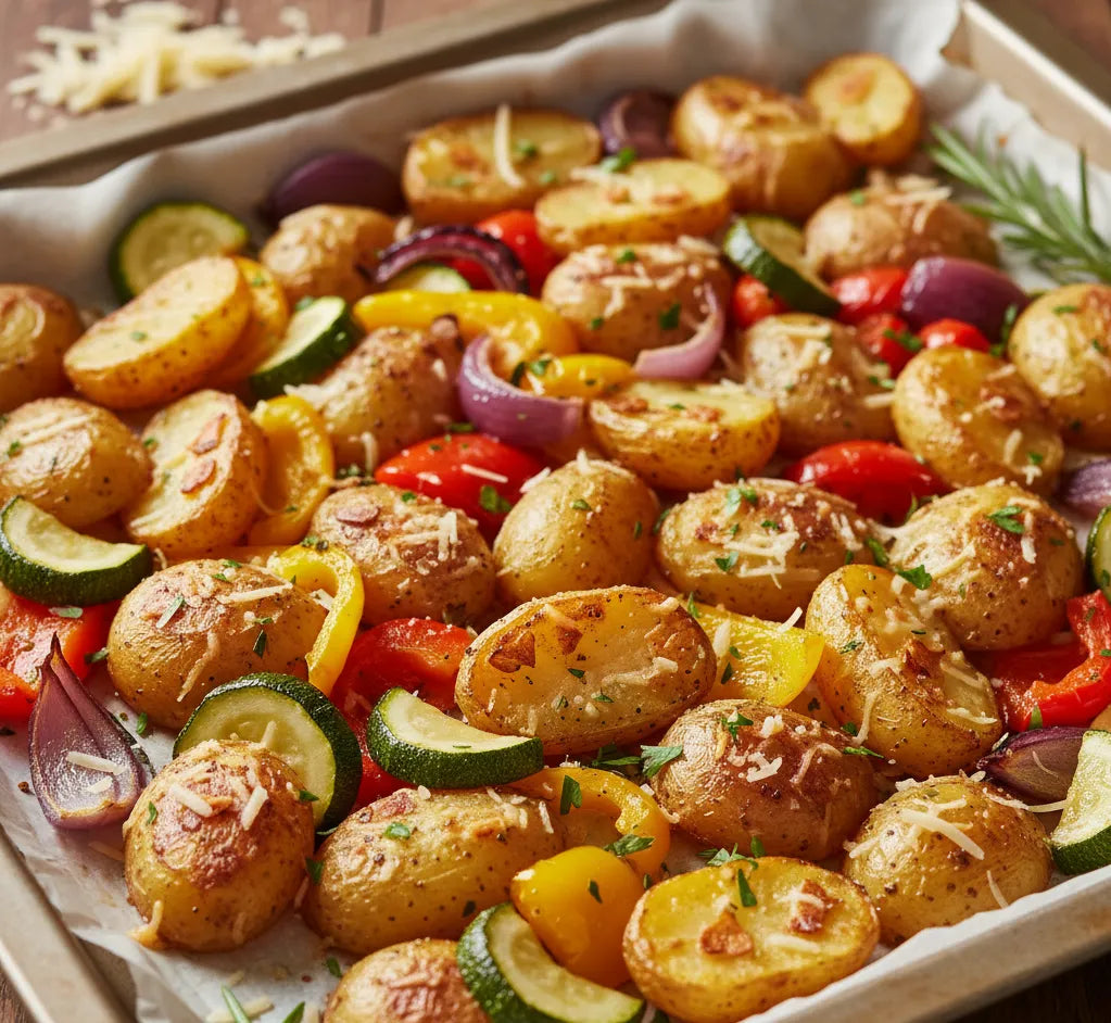 Garlic Parmesan Roasted Potatoes with Veggies  – Geedel