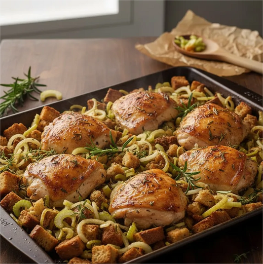 Herb-Roasted Chicken Thighs with Vegetable Shred Stuffing