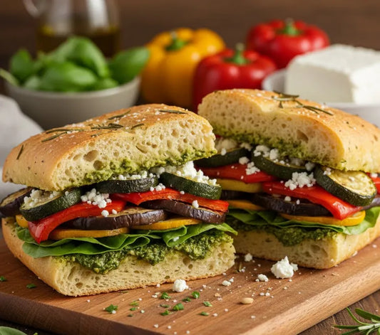 Mediterranean Roasted Vegetable Focaccia Sandwich