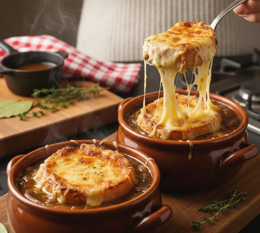 Classic French Onion Soup with Cheesy Bread Topping