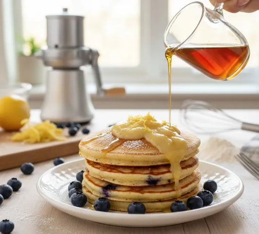 Blueberry Buttermilk Pancakes with Lemon Curd