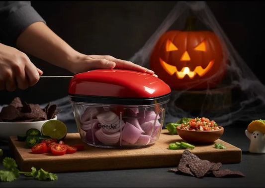 Spooky 5-Minute Salsa Magic: Geedel’s Onion-Chopping Power for Halloween Feasts