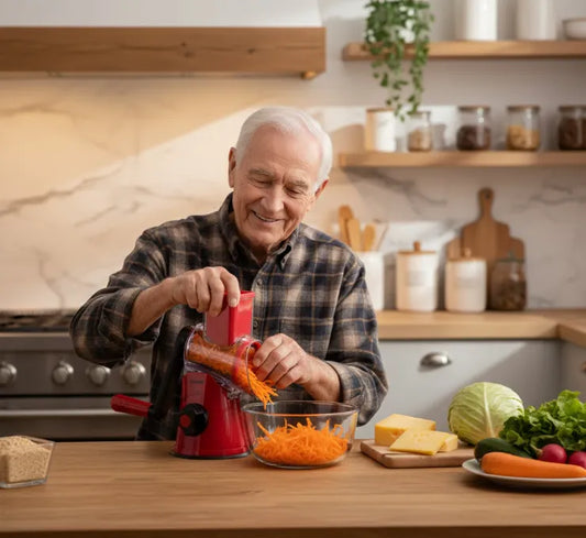 Senior-Friendly Kitchen Tool: This Rotary Cheese Grater Has a Wide Handle—Elderly Hands Shred Cheddar Easily, No Tight Gripping!