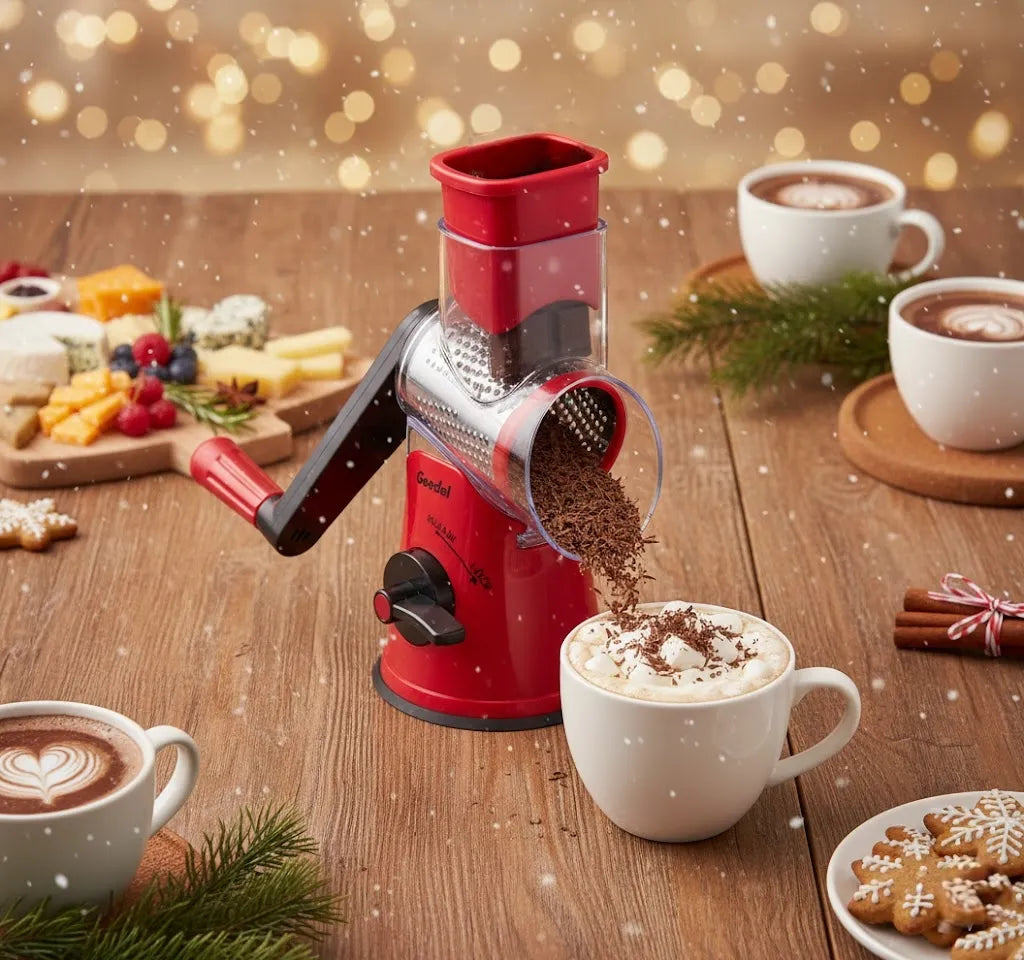 Christmas 2025 cheese & chocolate station with Geedel Rotary Cheese Grater making chocolate snow