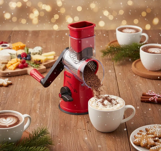 Christmas 2025 cheese & chocolate station with Geedel Rotary Cheese Grater making chocolate snow