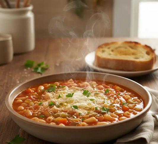 Italian Rustic Pasta Soup with Parmesan