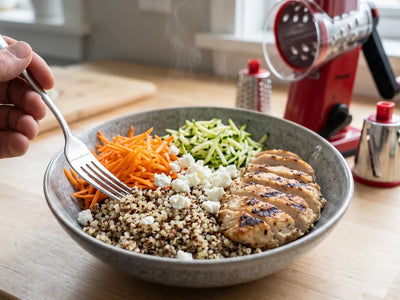 Veggie Cheese Protein Bowl – A High-Protein Meal Made Easier with a Rotary Cheese Grater