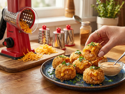 Spicy Indian Shrimp Bites: Crispy One-Bite Appetizers with Rotary Cheese Grater