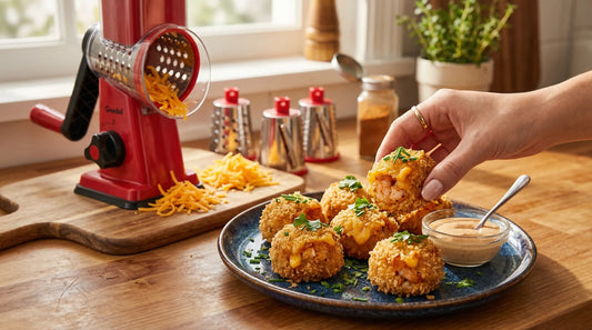 Spicy Indian Shrimp Bites: Crispy One-Bite Appetizers with Rotary Cheese Grater