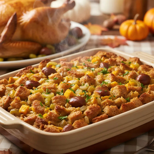 Canadian Thanksgiving Chestnut &amp; Pumpkin Shredded Turkey Stuffing