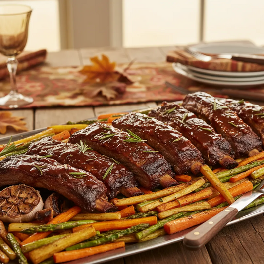 Roasted Beef Ribs with Asparagus and Potato Strips