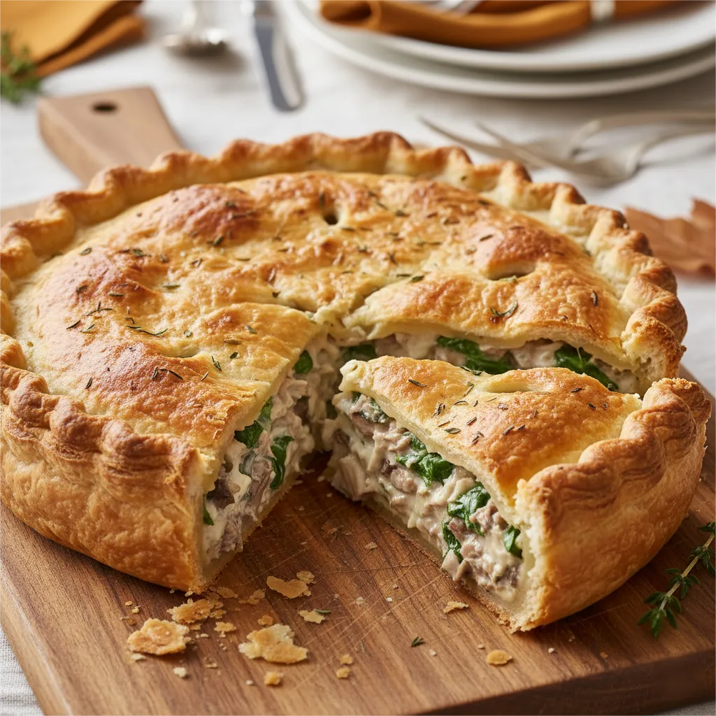 Creamy Mushroom  Spinach Shred Pie