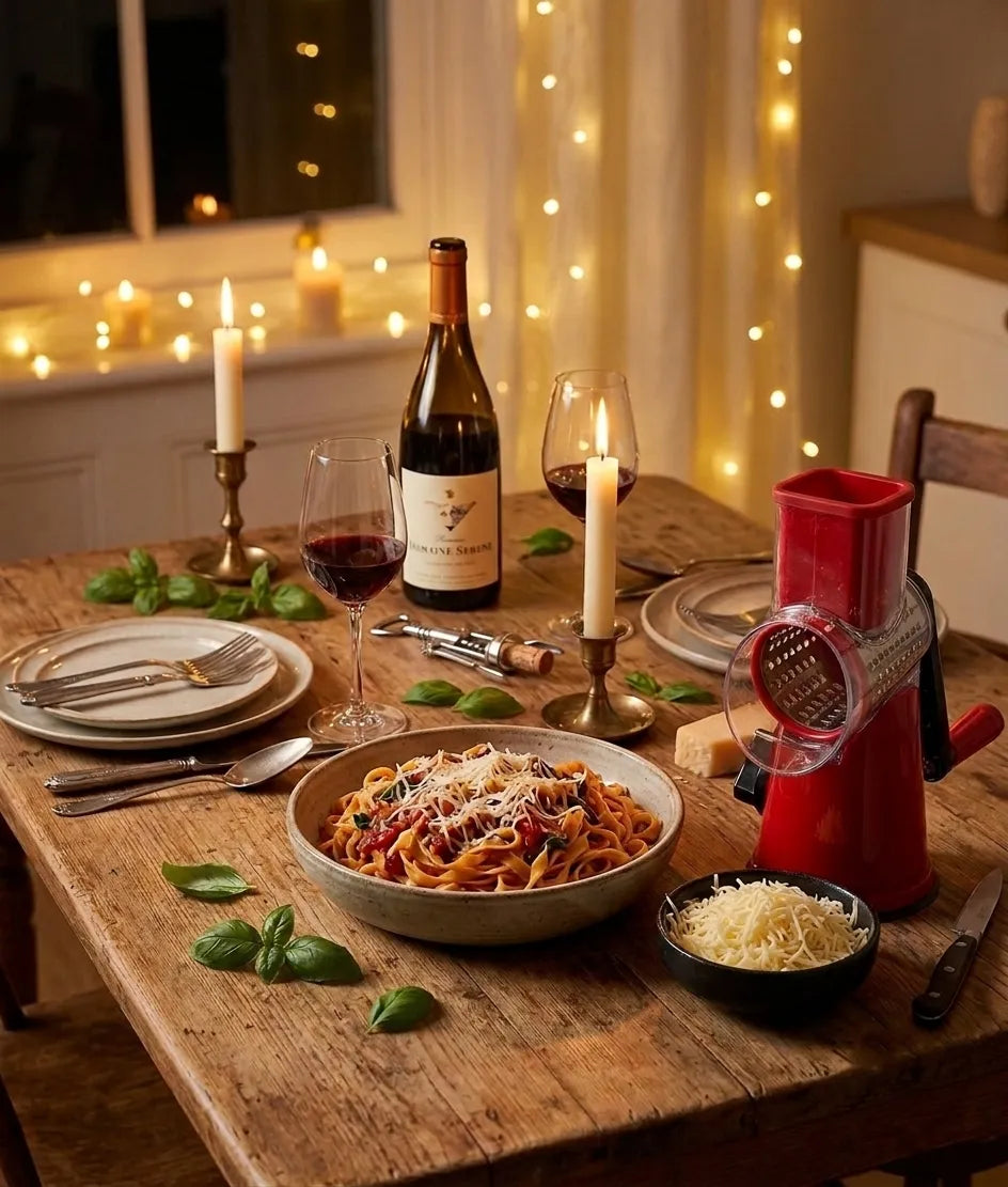 Date Night at Home: How a Geedel Rotary Cheese Grater Makes Italian Cooking Effortless