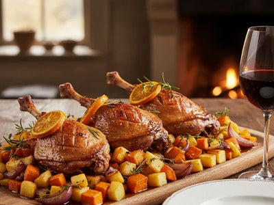 Orange and Honey Glazed Duck Legs with Roasted Root Vegetables