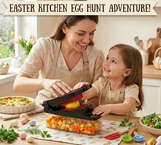 Easter Kitchen Egg Hunt Adventure! Geedel Vegetable Chopper Makes Chopping Fun