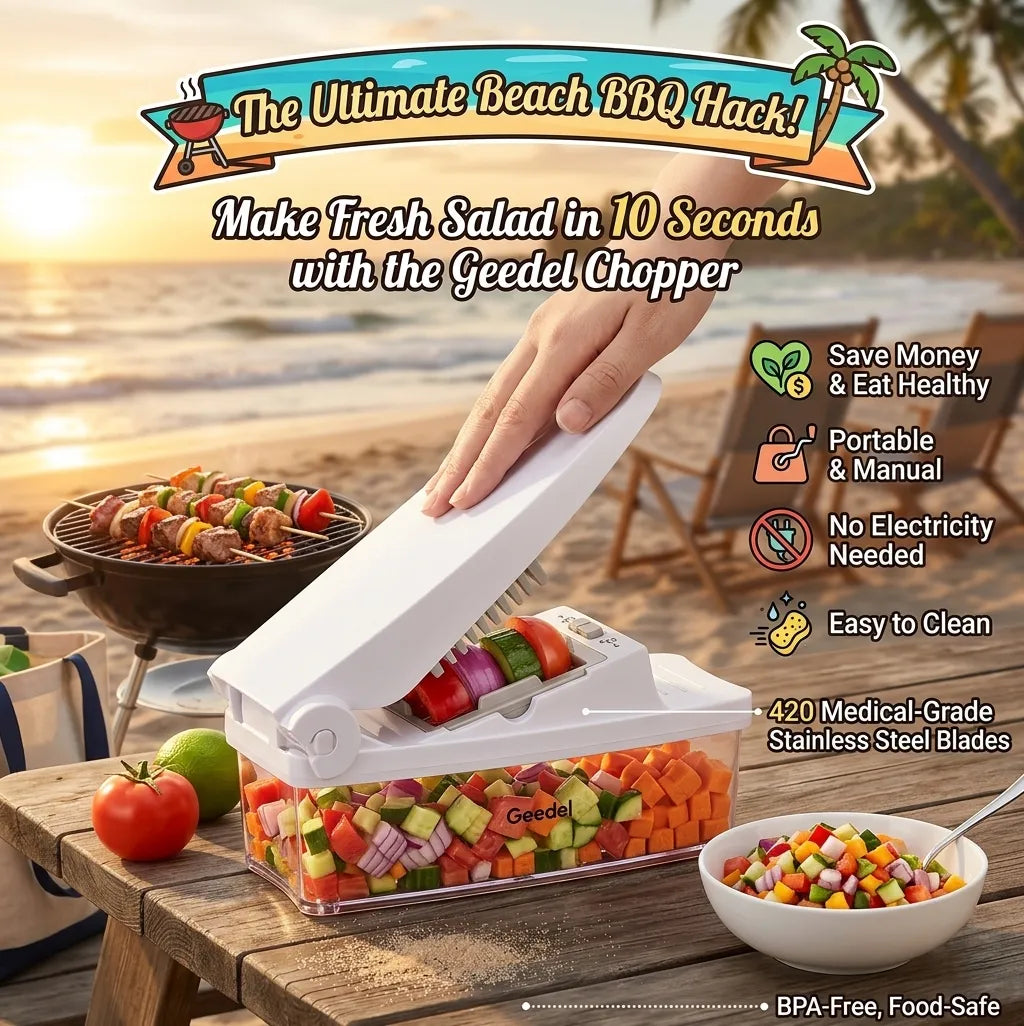 The Ultimate Beach BBQ Hack: Make Fresh Salads in 10 Seconds with the Geedel Vegetable Chopper!