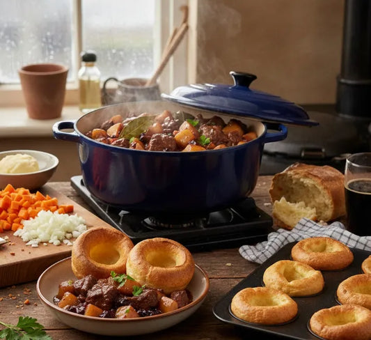Beef and Stout Stew with Yorkshire Puddings