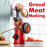 Picadora de carne manual Geedel: tritura sin esfuerzo en casa con 2 cuchillas intercambiables de acero inoxidable y fácil limpieza.
