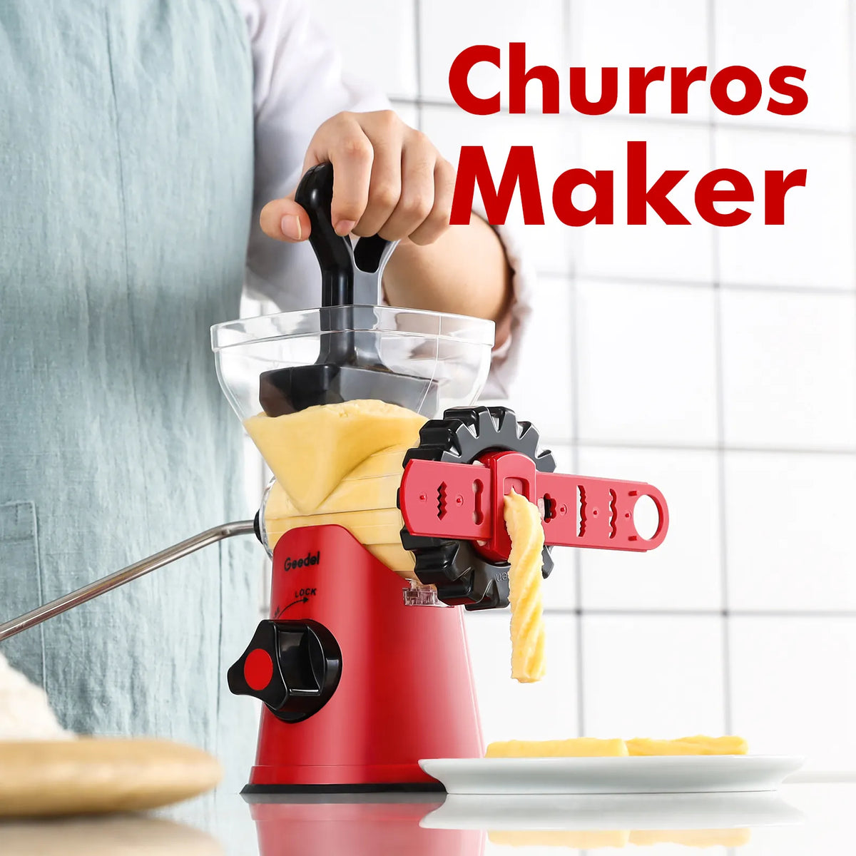 Picadora de carne manual Geedel: tritura sin esfuerzo en casa con 2 cuchillas intercambiables de acero inoxidable y fácil limpieza.
