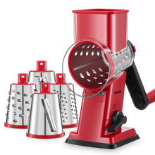 Load image into Gallery viewer, Geedel Rotary Cheese Grater - Upgraded Vegetable Shredder with 4 Interchangeable Blades, Easy to Clean Cheese Shredder with Handle, Kitchen Grater Nuts Grinder for Cutting Cheese, Vegetable, Nuts
