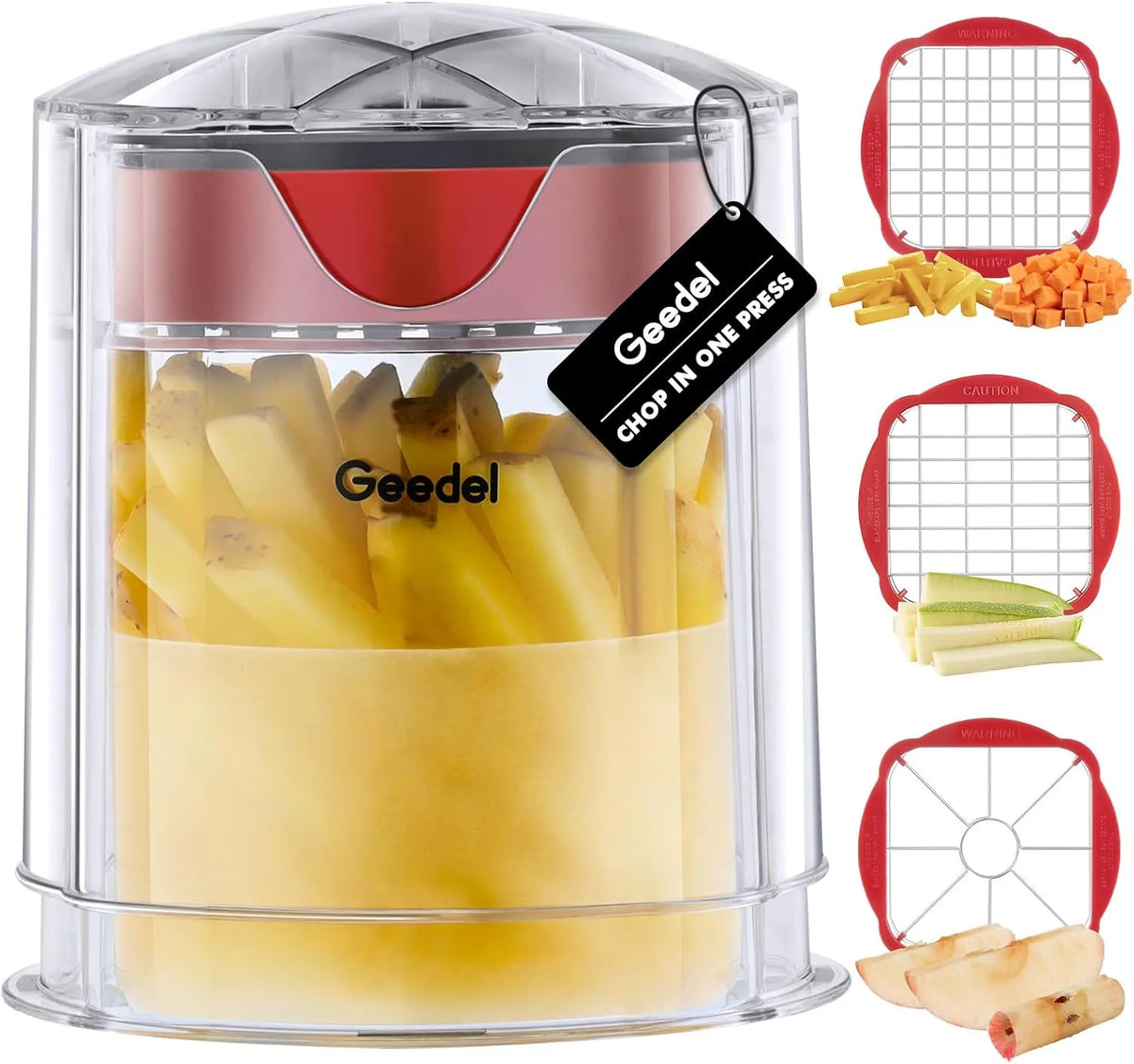Geedel French Fry Cutter and Apple Slicer �� 420 stainless steel potato vegetable chopper with 3 interchangeable blades