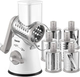Geedel Rotary Cheese Grater, Fast Cheese Shredder & Vegetable Cutter for Easy Meal Prep, Safe Rotary Grater with No-Slip Suction Base, 5 Blades