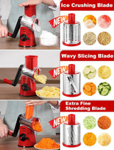Geedel Rotary Cheese Grater, Fast Cheese Shredder & Vegetable Cutter for Easy Meal Prep, Safe Rotary Grater with No-Slip Suction Base, 5 Blades