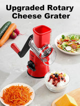 Geedel Rotary Cheese Grater, Fast Cheese Shredder & Vegetable Cutter for Easy Meal Prep, Safe Rotary Grater with No-Slip Suction Base, 5 Blades