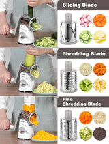 Geedel Rotary Cheese Grater, Fast Cheese Shredder & Vegetable Cutter for Easy Meal Prep, Safe Rotary Grater with No-Slip Suction Base, 5 Blades