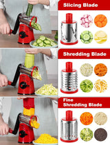 Geedel Rotary Cheese Grater, Fast Cheese Shredder & Vegetable Cutter for Easy Meal Prep, Safe Rotary Grater with No-Slip Suction Base, 5 Blades