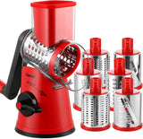 Geedel Rotary Cheese Grater, Fast Cheese Shredder & Vegetable Cutter for Easy Meal Prep, Safe Rotary Grater with No-Slip Suction Base, 5 Blades