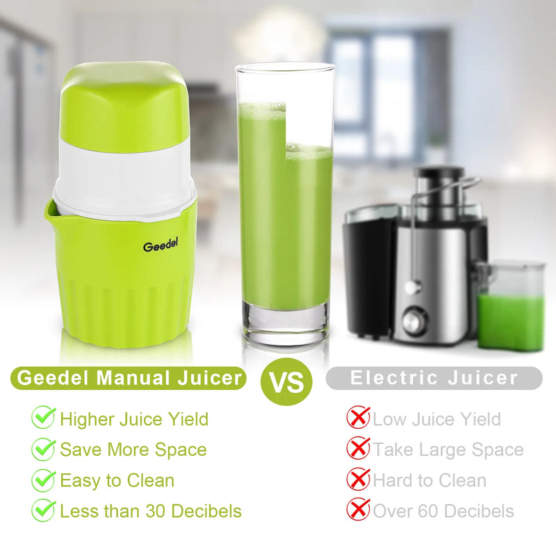 Portable Geedel Manual Juicer - Easy Squeeze Fresh Cold Press Juice Maker - Non-Electric Hand Juicer for Healthy Drinks