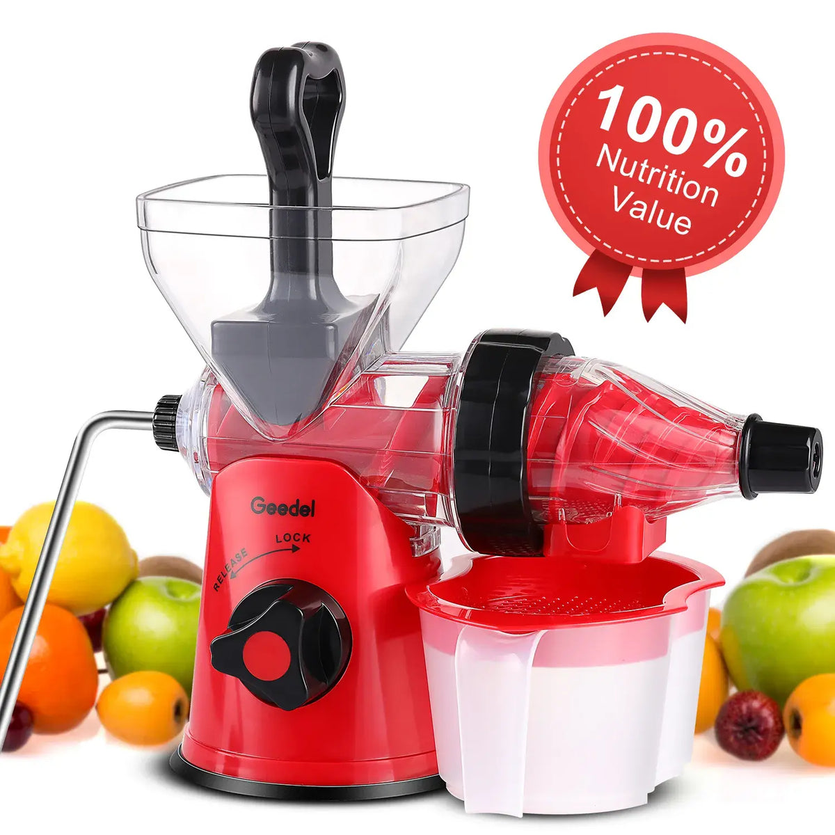 Geedel Manual Cold Press Juicer, Hand Crank Masticating Juicer Machine, Slow Juicer for Maximum Nutrients, No Electricity, BPA-Free, Easy Clean