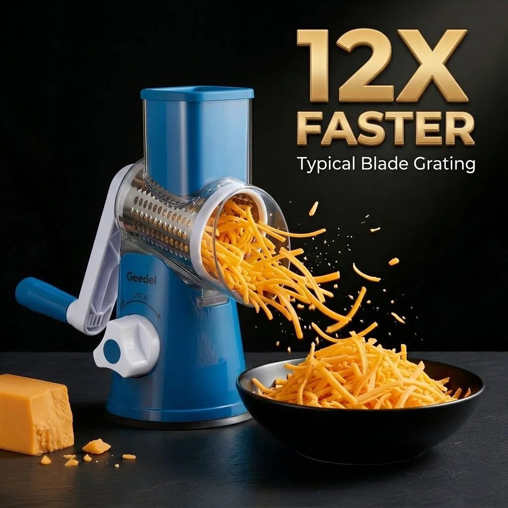Compact Kitchen Gadget: Geedel 12X Faster Rotary Cheese Shredder