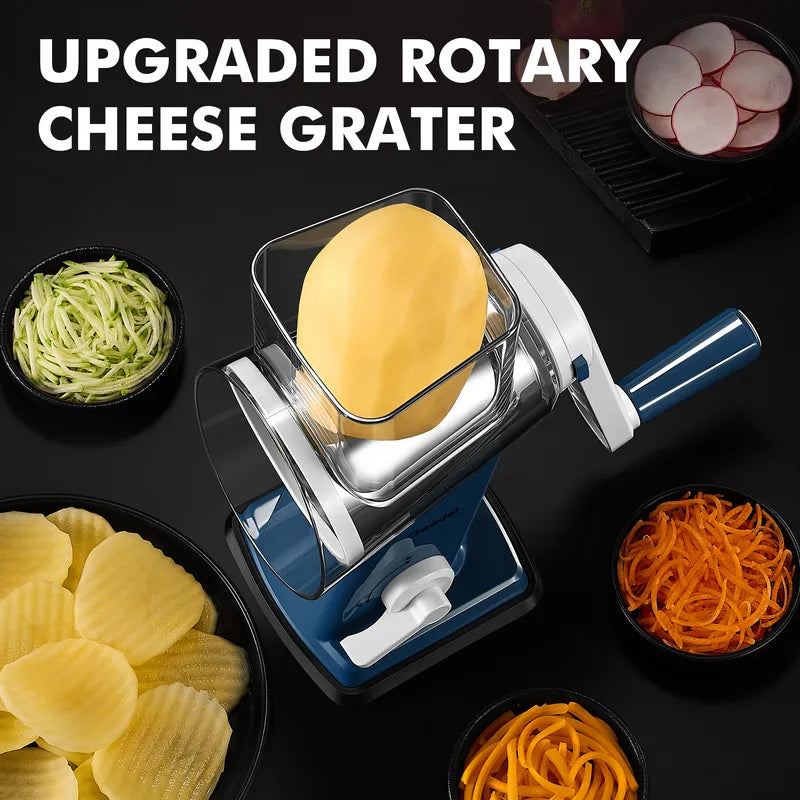 Geedel 4-in-1 Rotary Cheese Grater - Upgraded Vegetable Slicer & Nut Grinder with Strong Suction Base