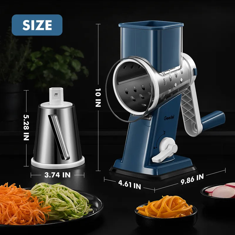 Geedel rotating drum cheese grater in use