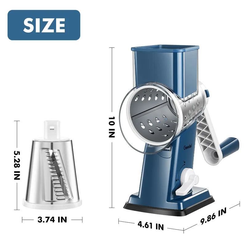 Geedel 4-in-1 Rotary Cheese Grater - Upgraded Vegetable Slicer & Nut Grinder with Strong Suction Base