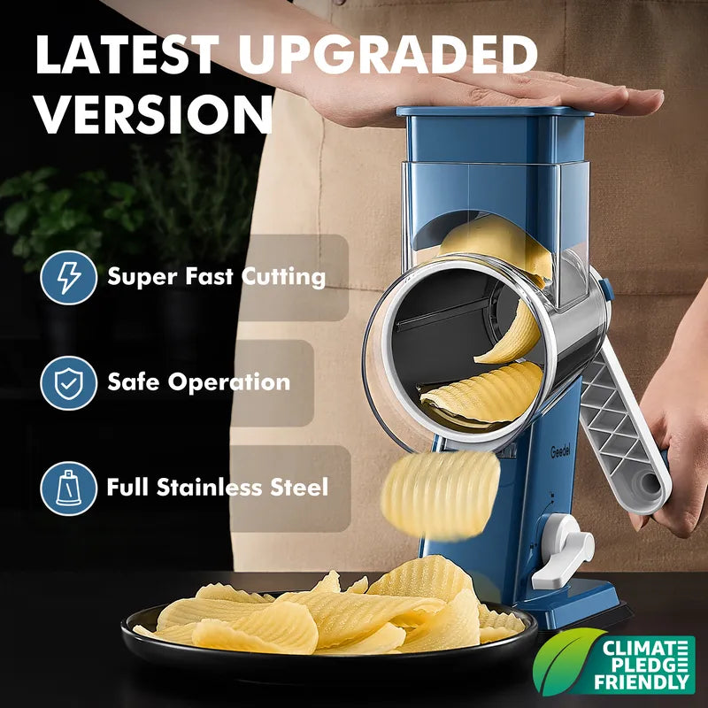 Geedel 4-in-1 Rotary Cheese Grater - Upgraded Vegetable Slicer & Nut Grinder with Strong Suction Base