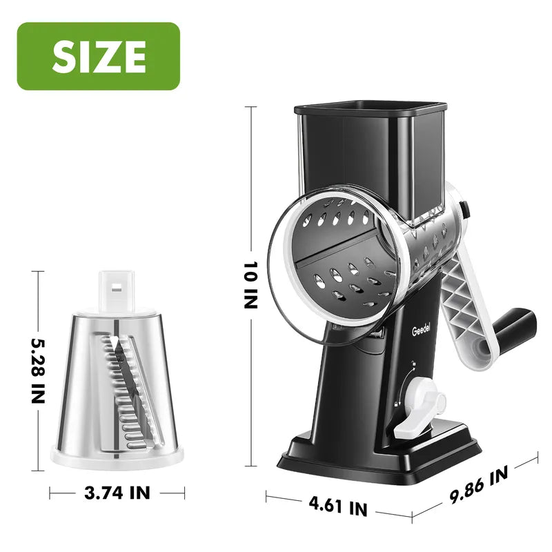 Geedel rotary grater vegetable slicer nut grinder black white
