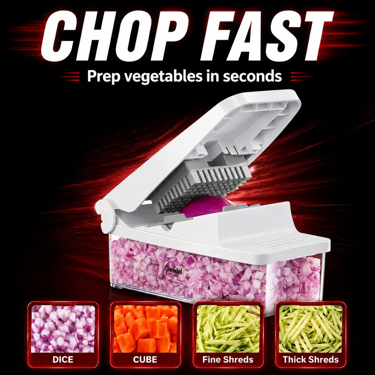 Geedel Manual Vegetable Chopper - Fast Food Prep & Easy Chopping for Busy Kitchens - photo 9