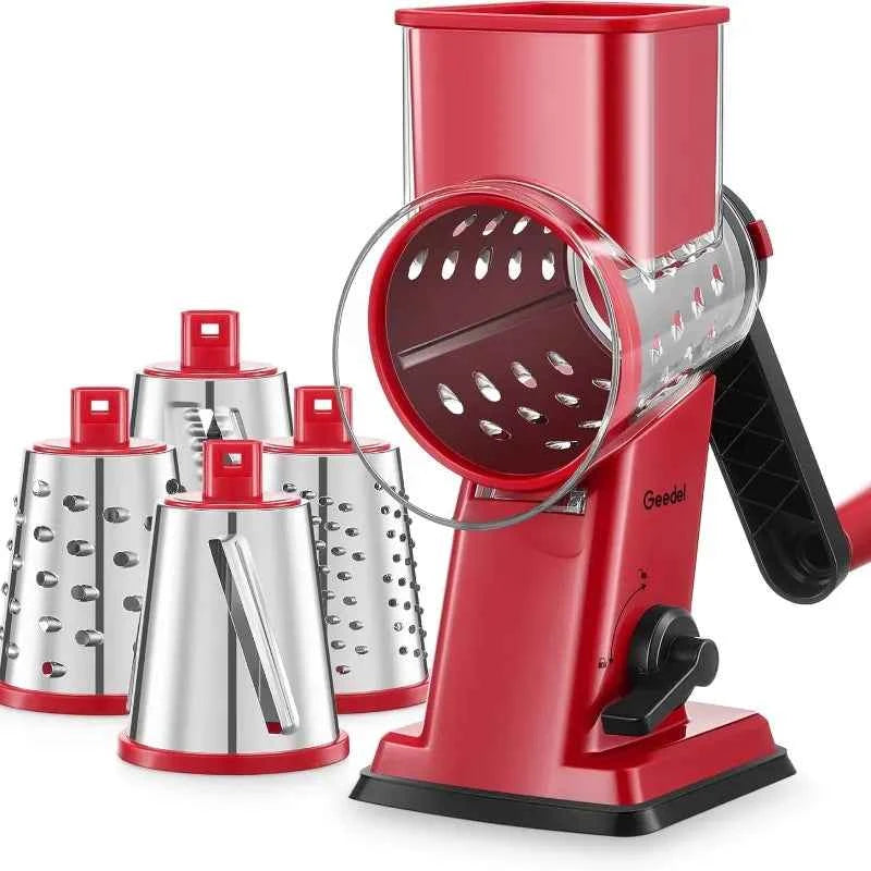 Geedel 4-in-1 rotary cheese grater red and black