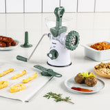 Picadora de carne manual Geedel: tritura sin esfuerzo en casa con 2 cuchillas intercambiables de acero inoxidable y fácil limpieza.