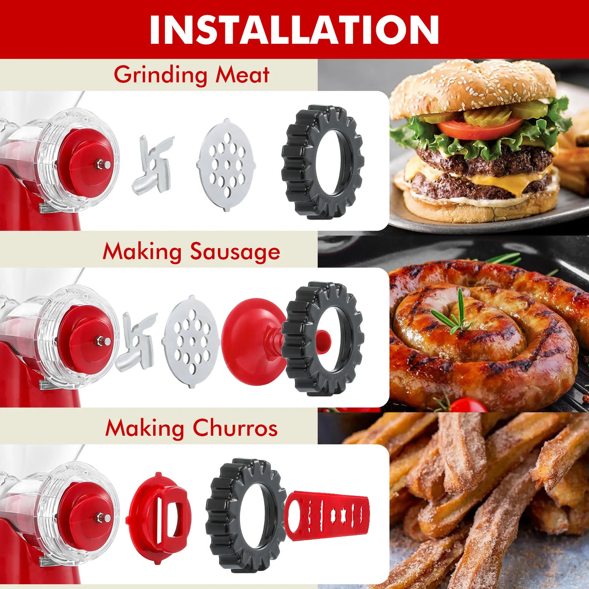 Picadora de carne manual Geedel: tritura sin esfuerzo en casa con 2 cuchillas intercambiables de acero inoxidable y fácil limpieza.