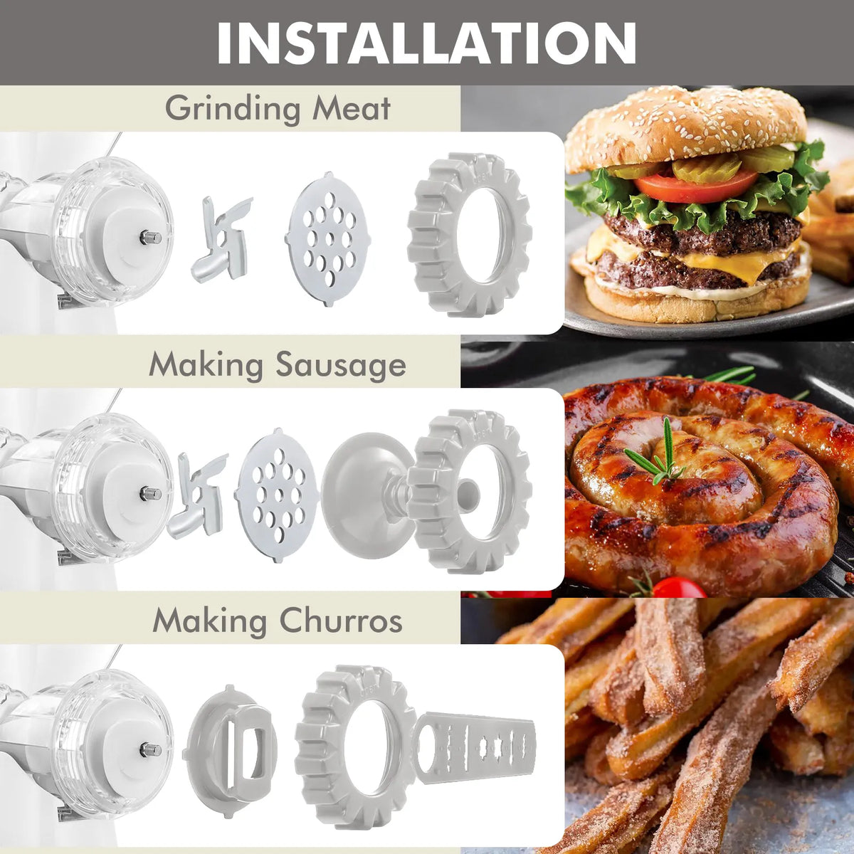 Picadora de carne manual Geedel: tritura sin esfuerzo en casa con 2 cuchillas intercambiables de acero inoxidable y fácil limpieza.