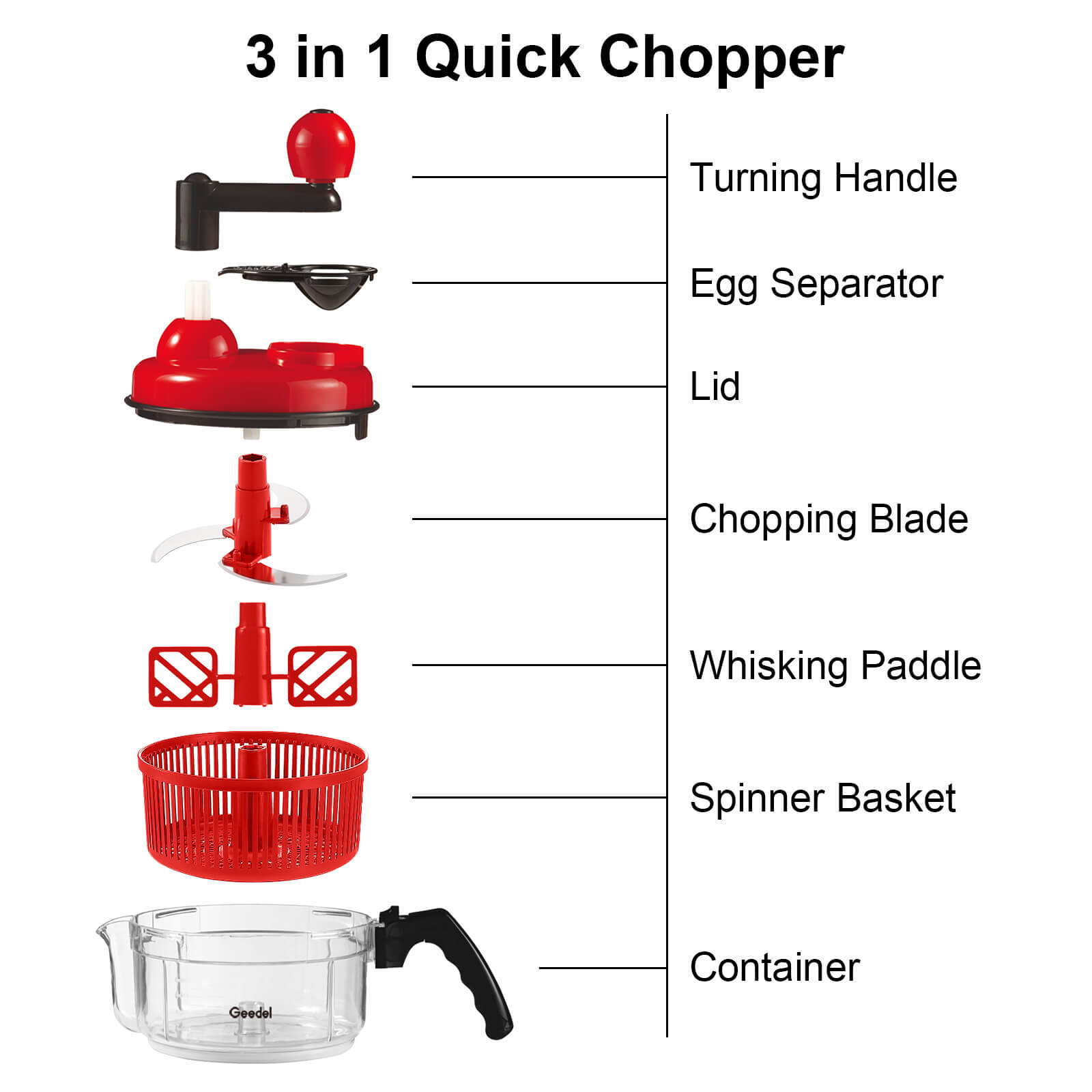 Geedel Hand Food Chopper, Manual Food Processor, Vegetable Chopper Cutter Black