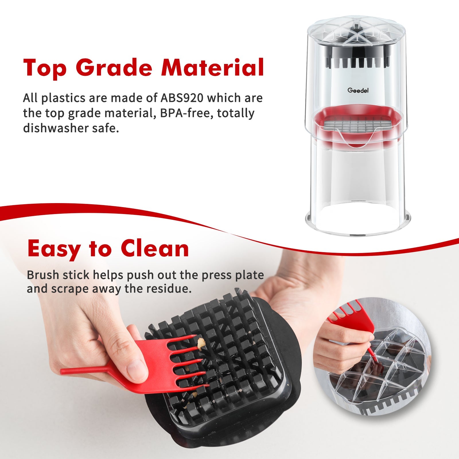 Geedel French Fry Cutter Maker, Potato Fry Cutter, Potatoes Slicer Cutter Red+Black