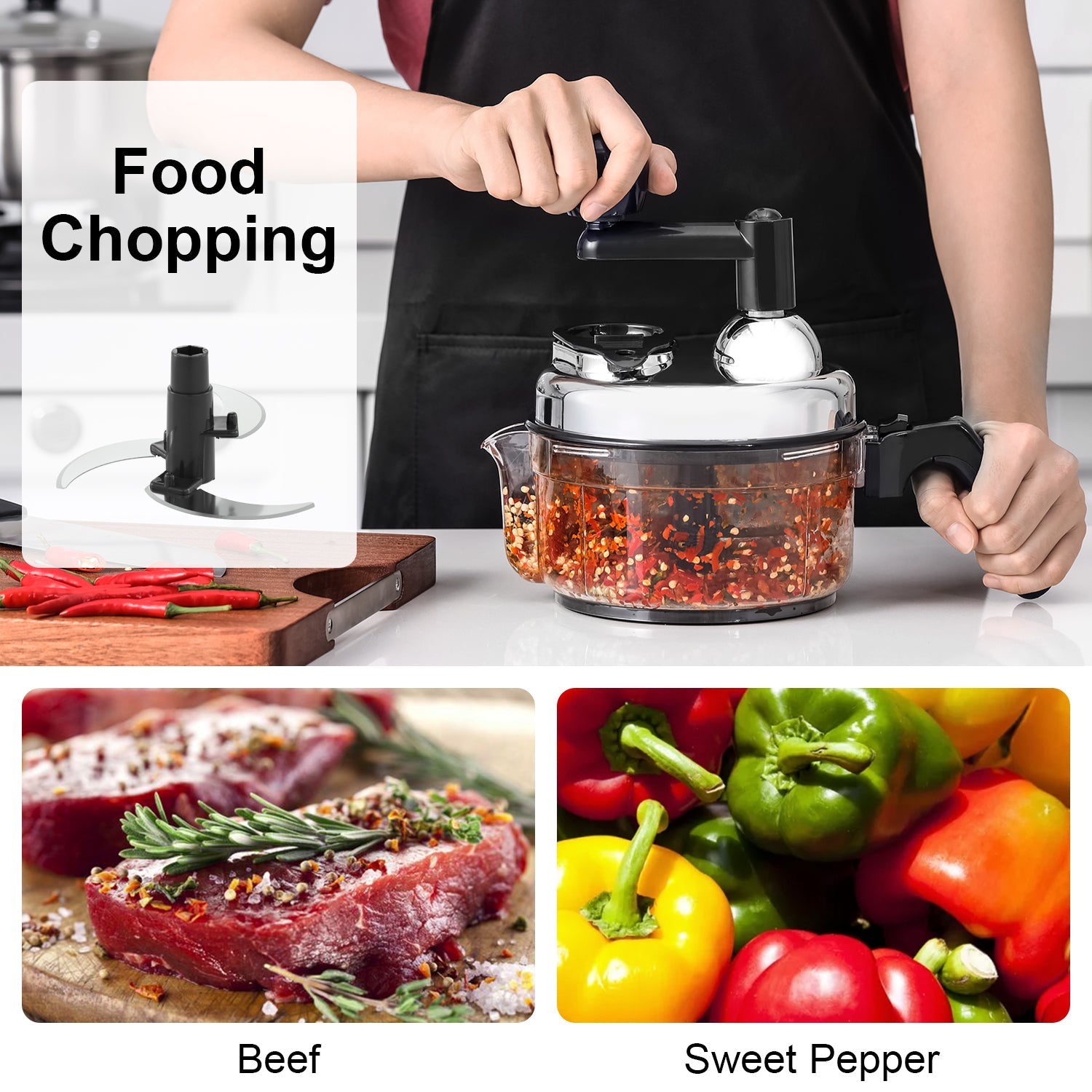 Geedel Hand Food Chopper, Manual Food Processor, Vegetable Chopper Cutter Black