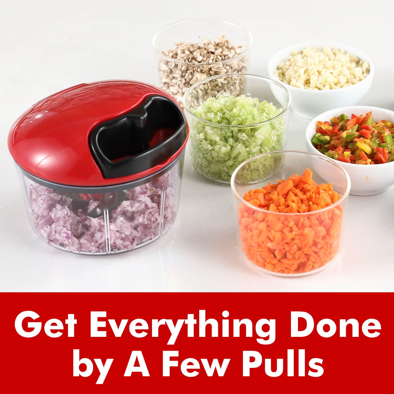 Geedel Food Chopper, Easy to Clean Manual Hand Vegetable Chopper Dicer,  Dishwasher Safe Slap Onion Chopper for Veggies Onions Garlic Nuts Salads  Red 