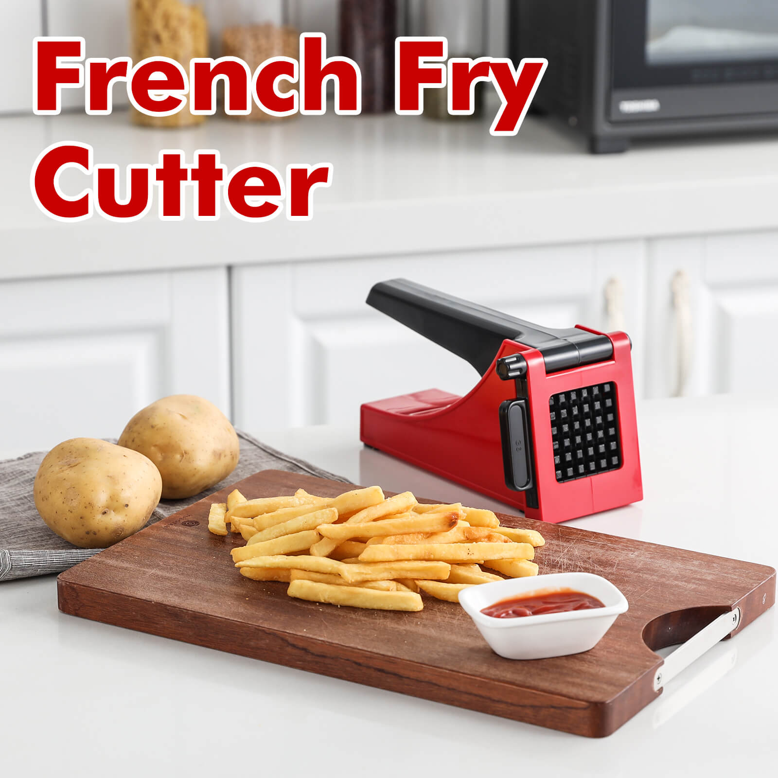 Geedel French Fry Cutter Maker, Potato Fry Cutter, Potatoes Slicer Cutter Red+Black